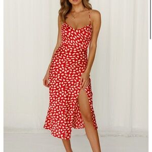 Hello Molly Red and White Leaf Pattern Kids Dress